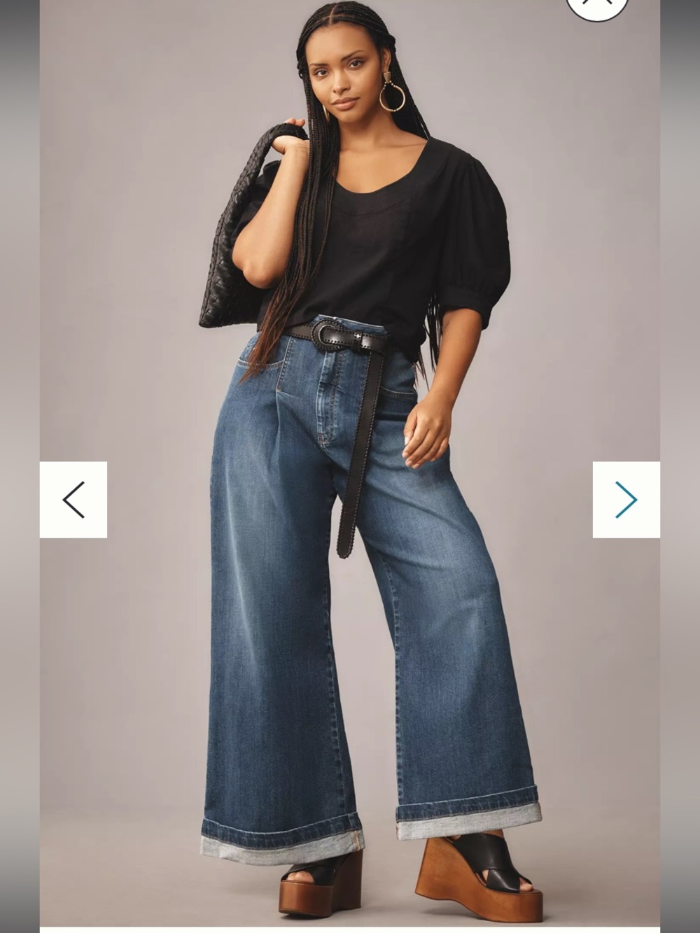 New Anthropologie Pilcro Emory Pleated High Rise Wide Leg Blue Cuffed Jeans 28